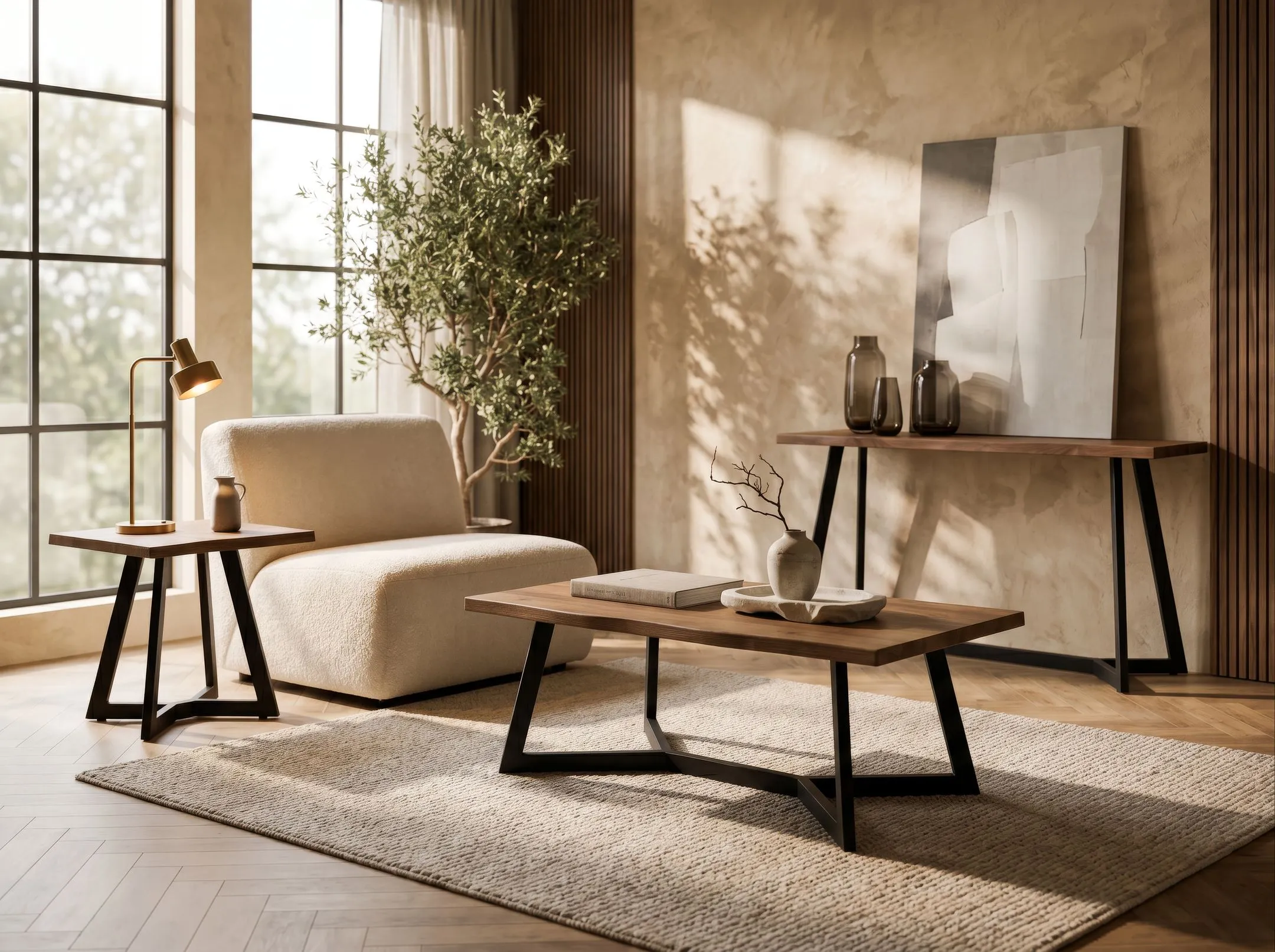 Uptown Coffee Table, Lamp Table and Console Table living room setting