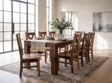 Timber Solid Top dining table with Timber chairs room setting