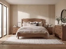 Timber Live Edge Bed with dresser and nightstands room setting