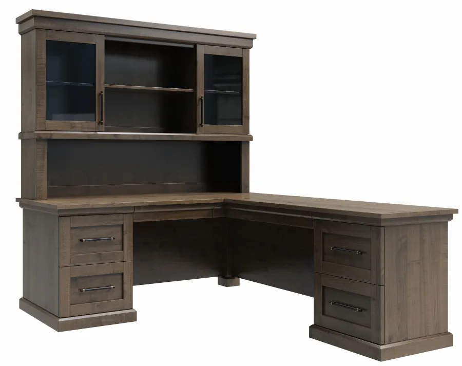 Santorini Office - Executive L Desk + Hutch with Glass Door Inserts