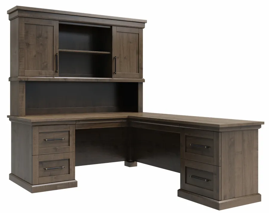 Santorini Office - Executive L Desk + Hutch with Wood Door Inserts