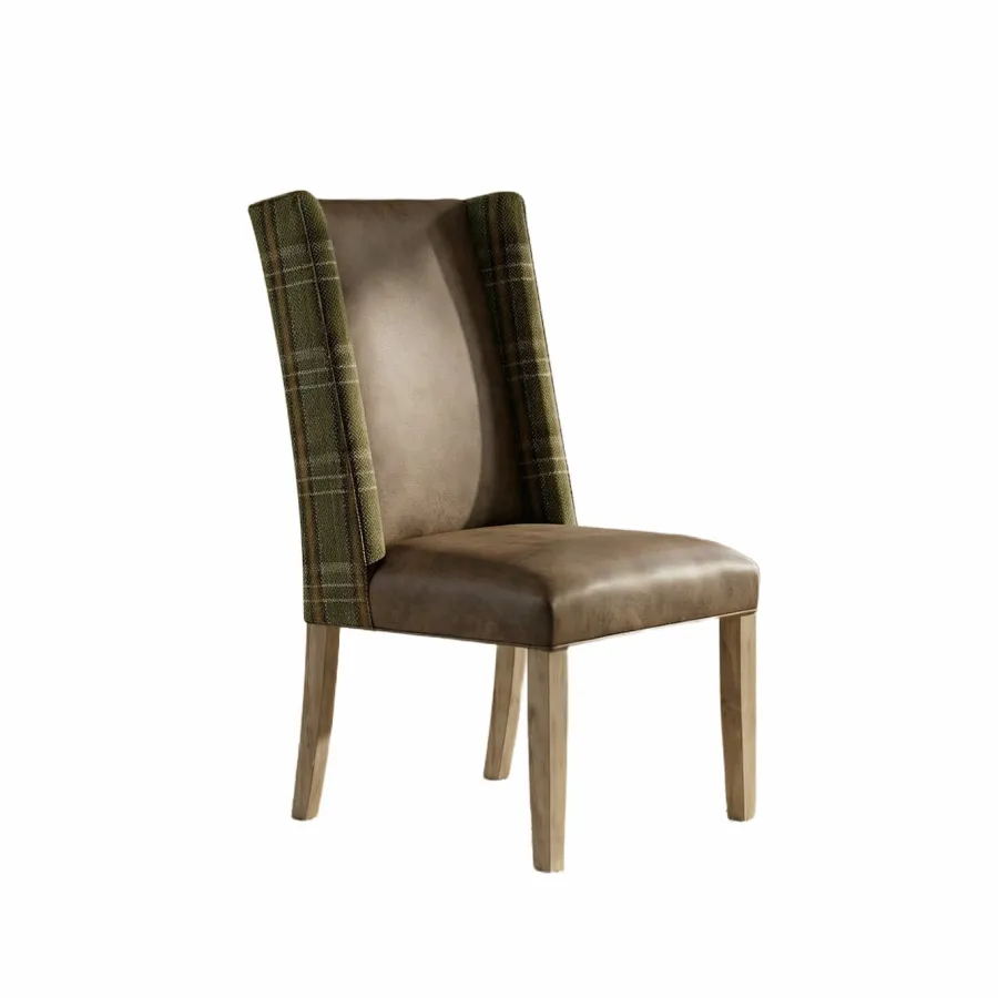 Sterling Chair with green plaid fabric and leather