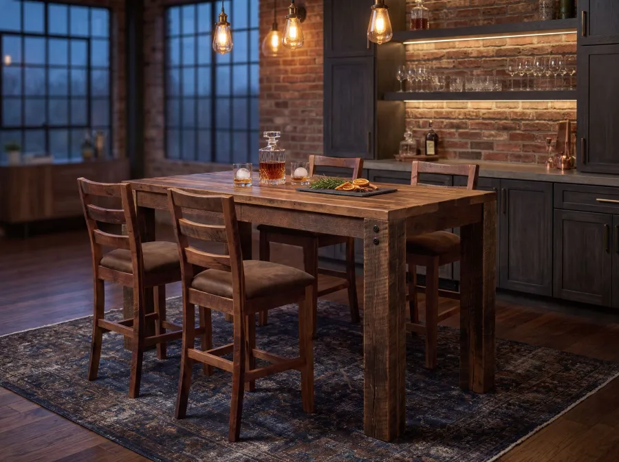Timber Bar Table with counter chairs room setting