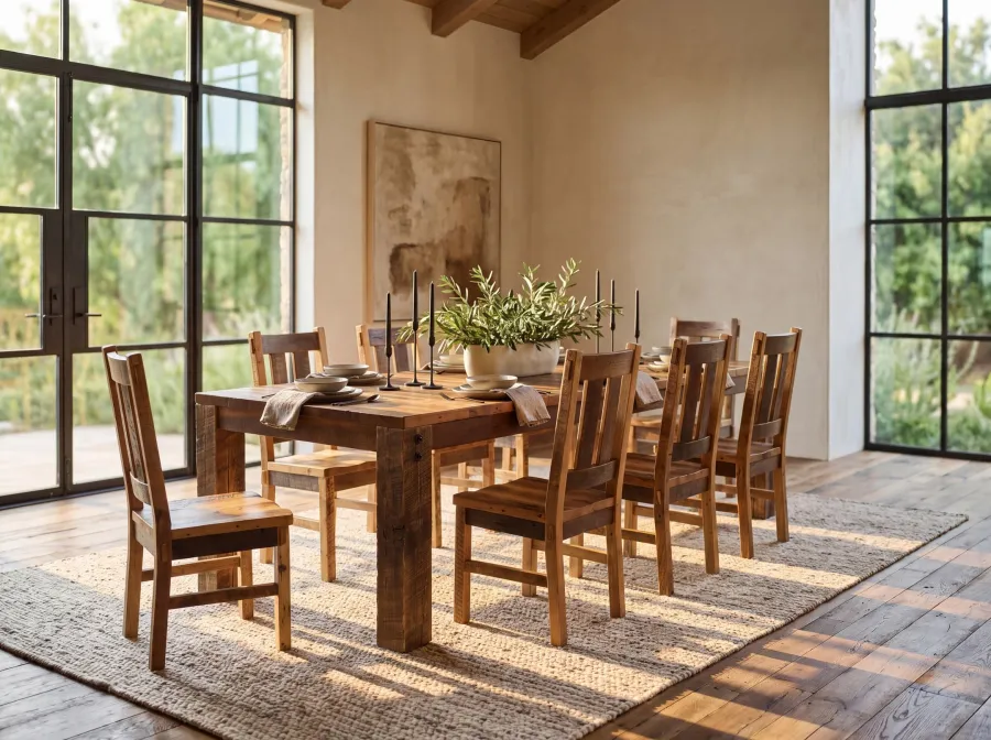 Timber Solid Top dining table with Timber chairs room setting
